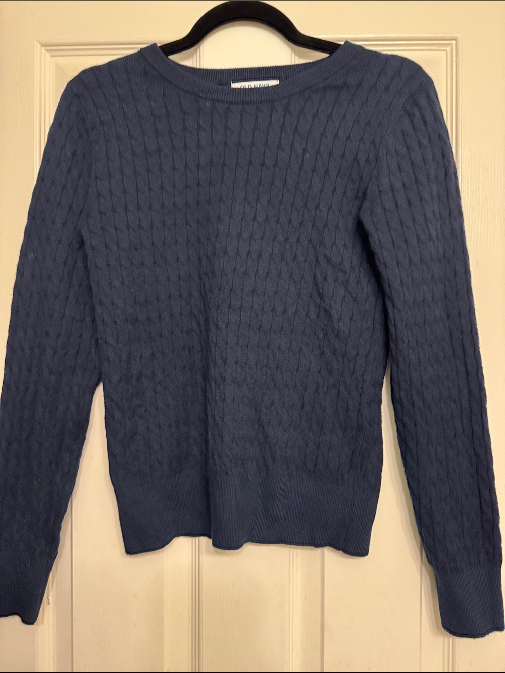 Cotton Navy Ribbed Crewneck Sweater